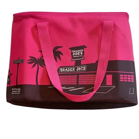 Trader Joes Large Insulated Tote Bag -- Hot Pink/Brazil Nut Colorway - Picture 1 of 4